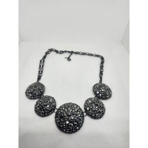 Marcasite Statement Bib Necklace Gunmetal Silver 16-18” adjustable